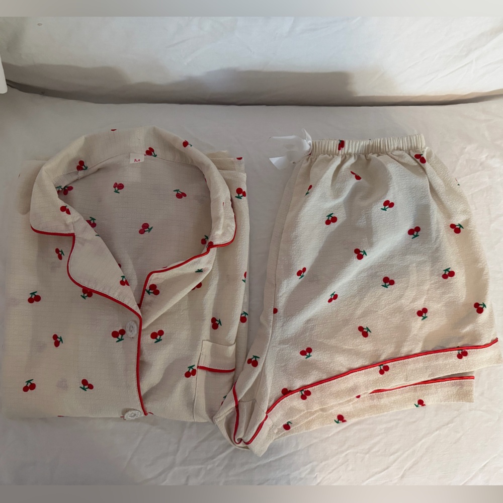 Cherry Print Pajama Set with Red Accents size medium